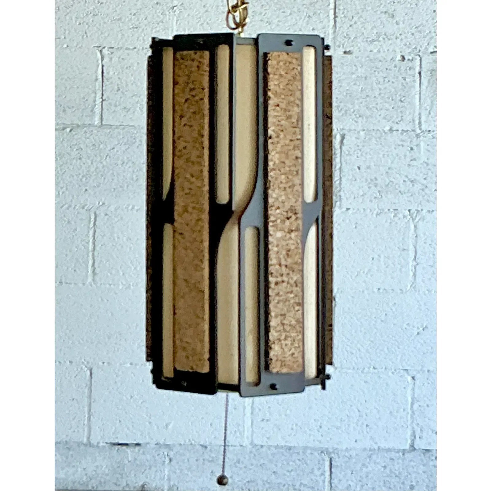 Vintage Mid-Century Modern Cork Panel Hanging Light - Top view
