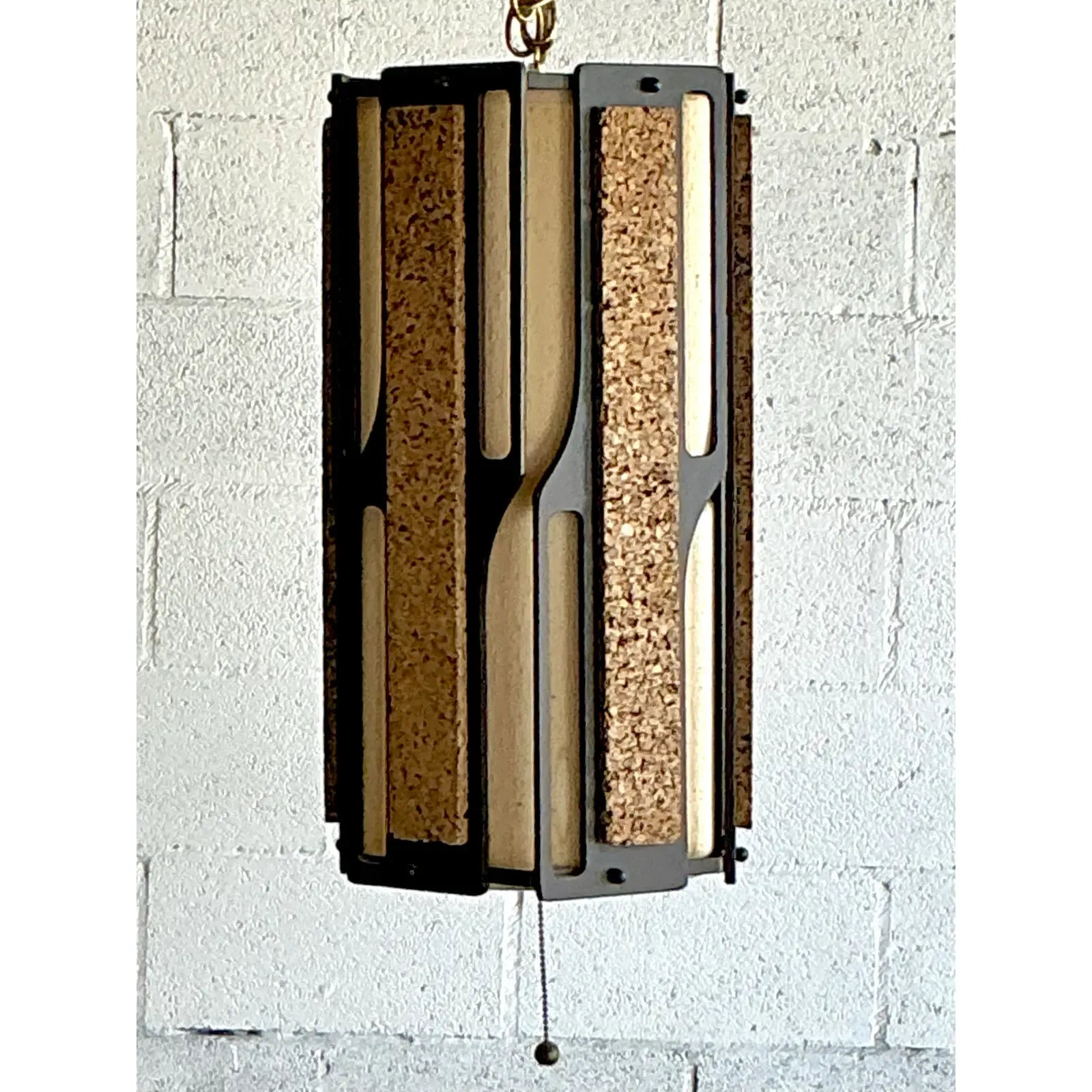 Vintage Mid-Century Modern Cork Panel Hanging Light - Back view