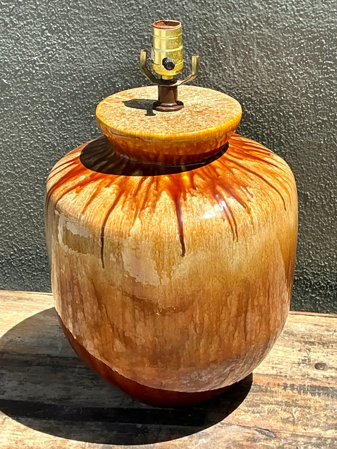 Vintage Mid-Century Modern Drip Glaze Ceramic Lamps - A Pair - Back view