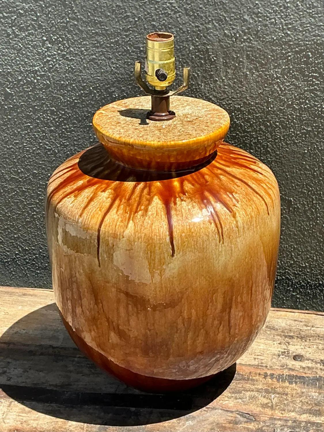 Vintage Mid-Century Modern Drip Glaze Ceramic Lamps - A Pair - Top view