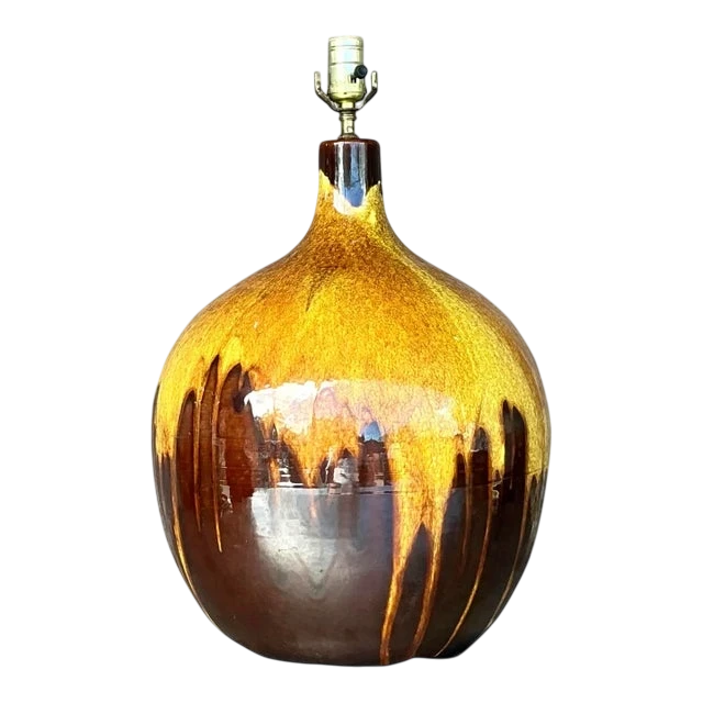 Vintage Mid-Century Modern Drip Glaze Lamp - Detail view