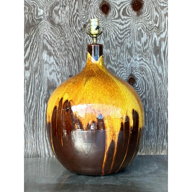 Vintage Mid-Century Modern Drip Glaze Lamp - Top view