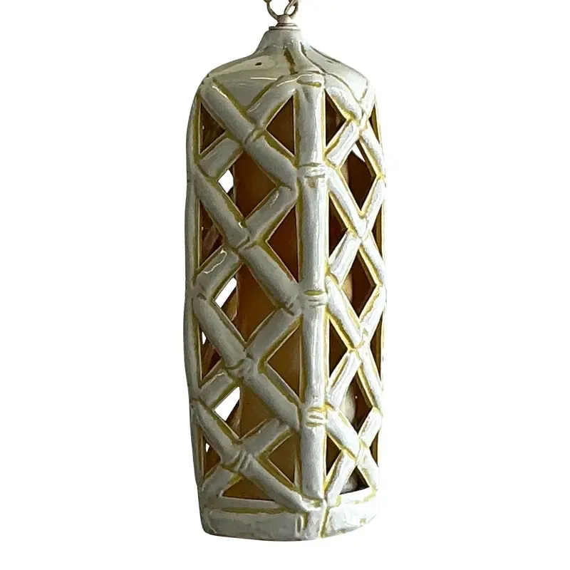 Vintage Mid-Century Modern Glazed Ceramic Hanging Trellis Lantern - Detail view