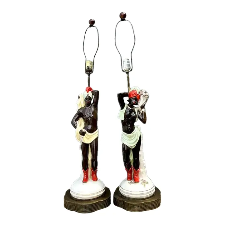 Vintage Mid Century Modern Glazed Ceramic Roma Lamps - A Pair