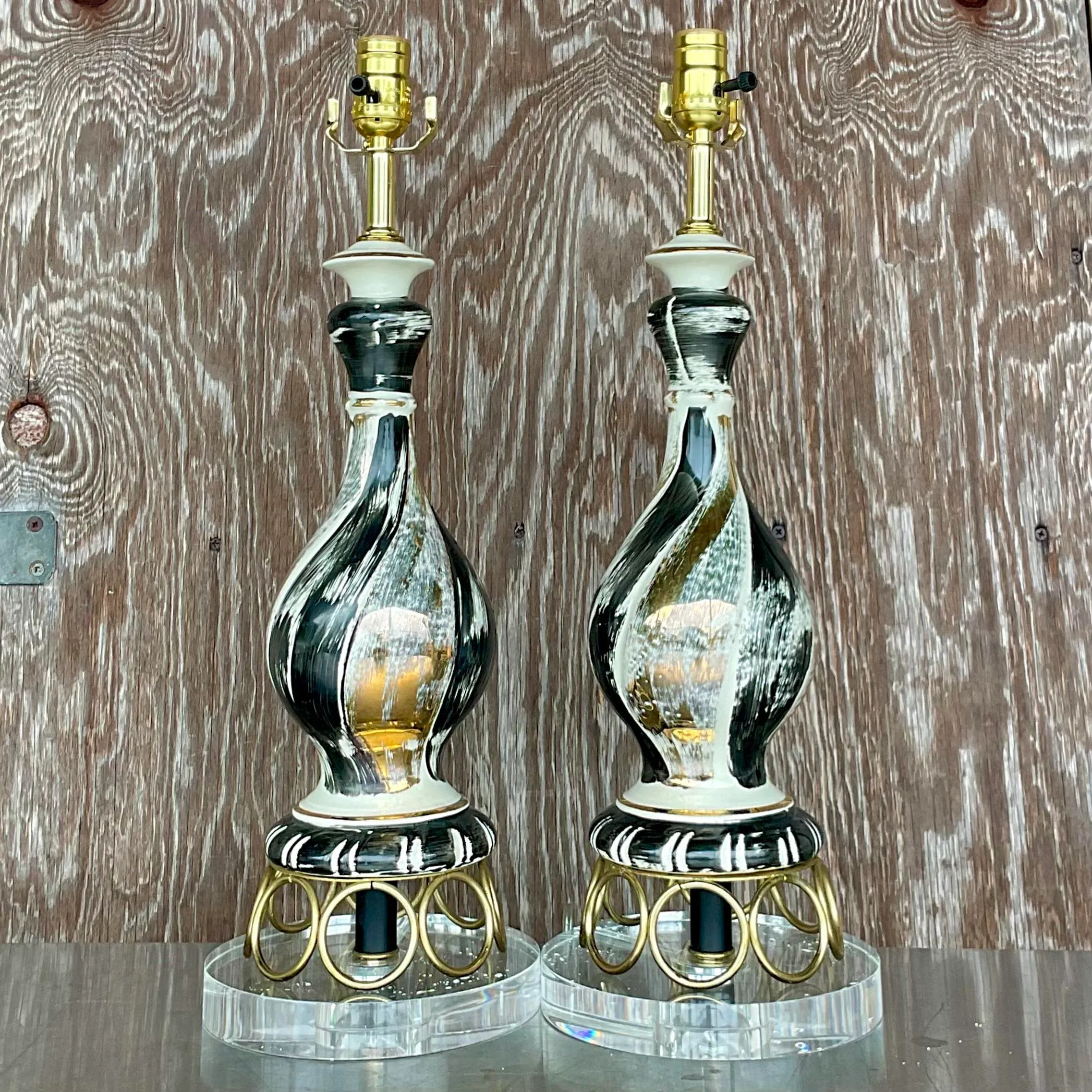 Vintage Mid-Century Modern Gold Ring Table Lamps - a Pair - Detail view