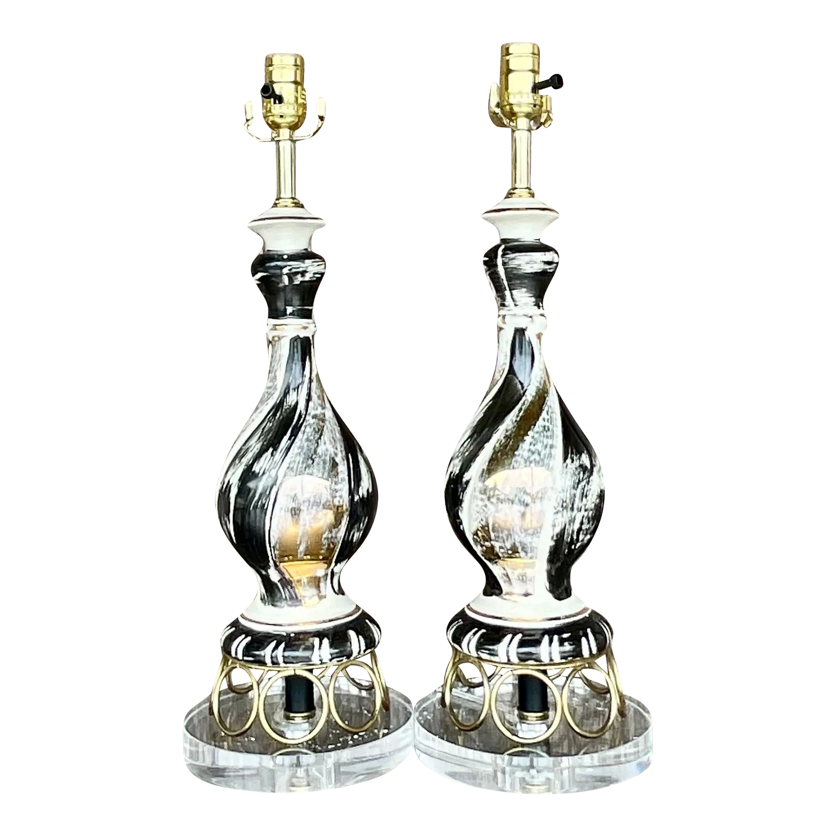 Vintage Mid-Century Modern Gold Ring Table Lamps - a Pair