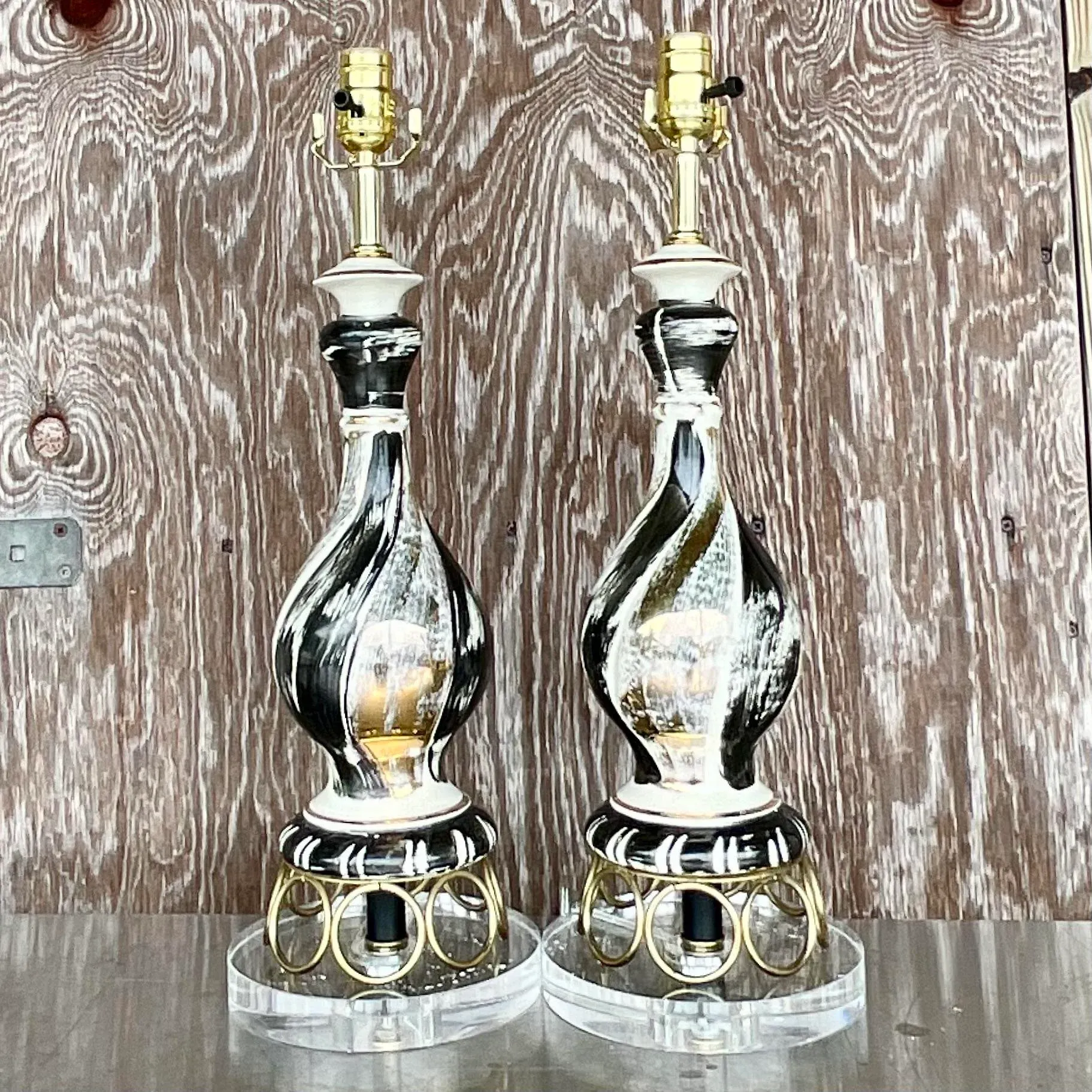 Vintage Mid-Century Modern Gold Ring Table Lamps - a Pair - Top view