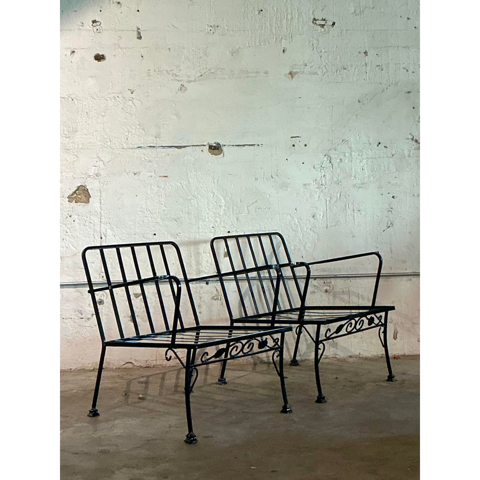 Vintage Mid-Century Modern Grape Vine Wrought Iron Lounge Chairs - A Pair - Side view