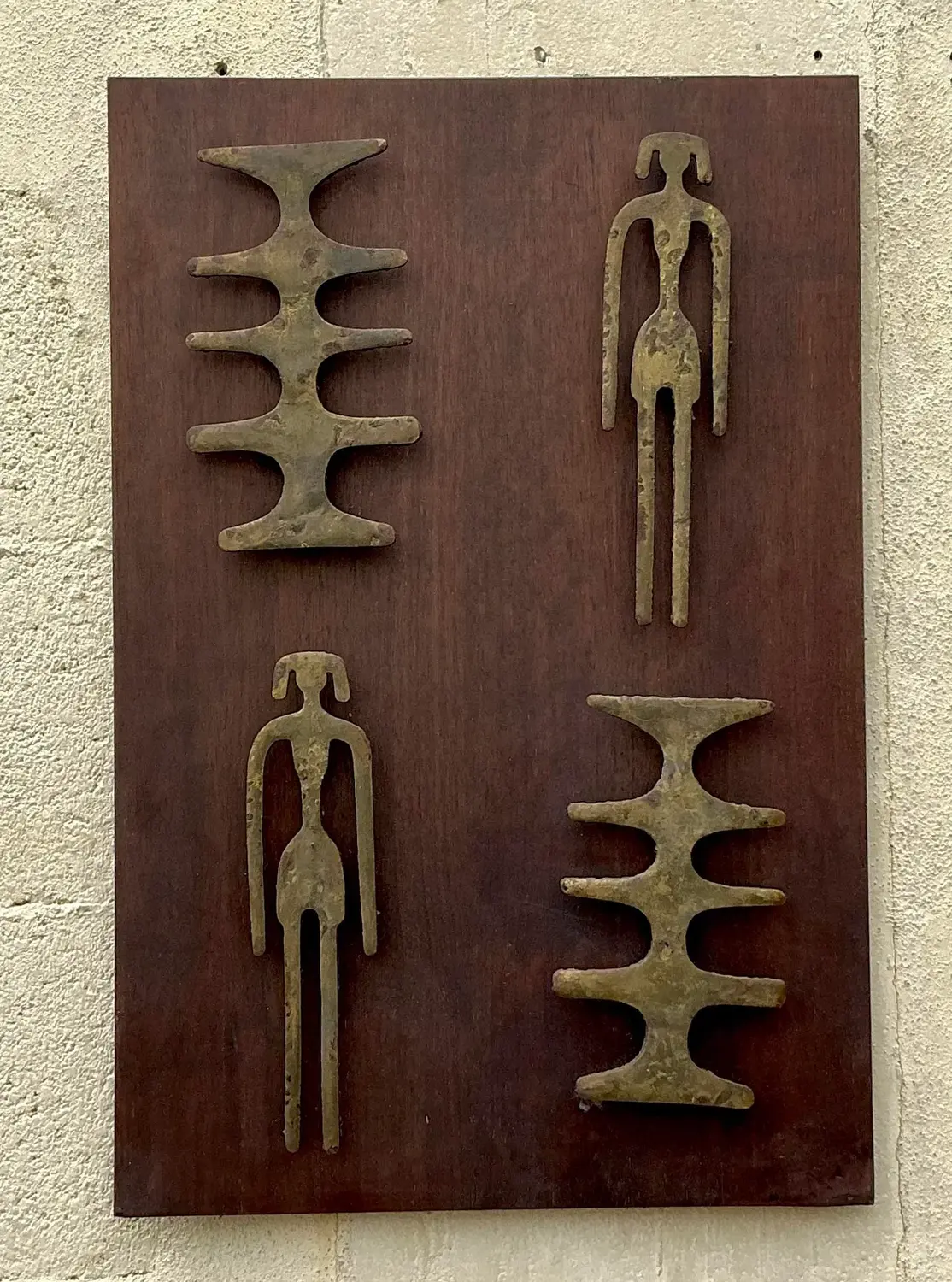 Vintage Mid-Century Modern Hammered Bronze Shapes Wall Sculpture - Top view