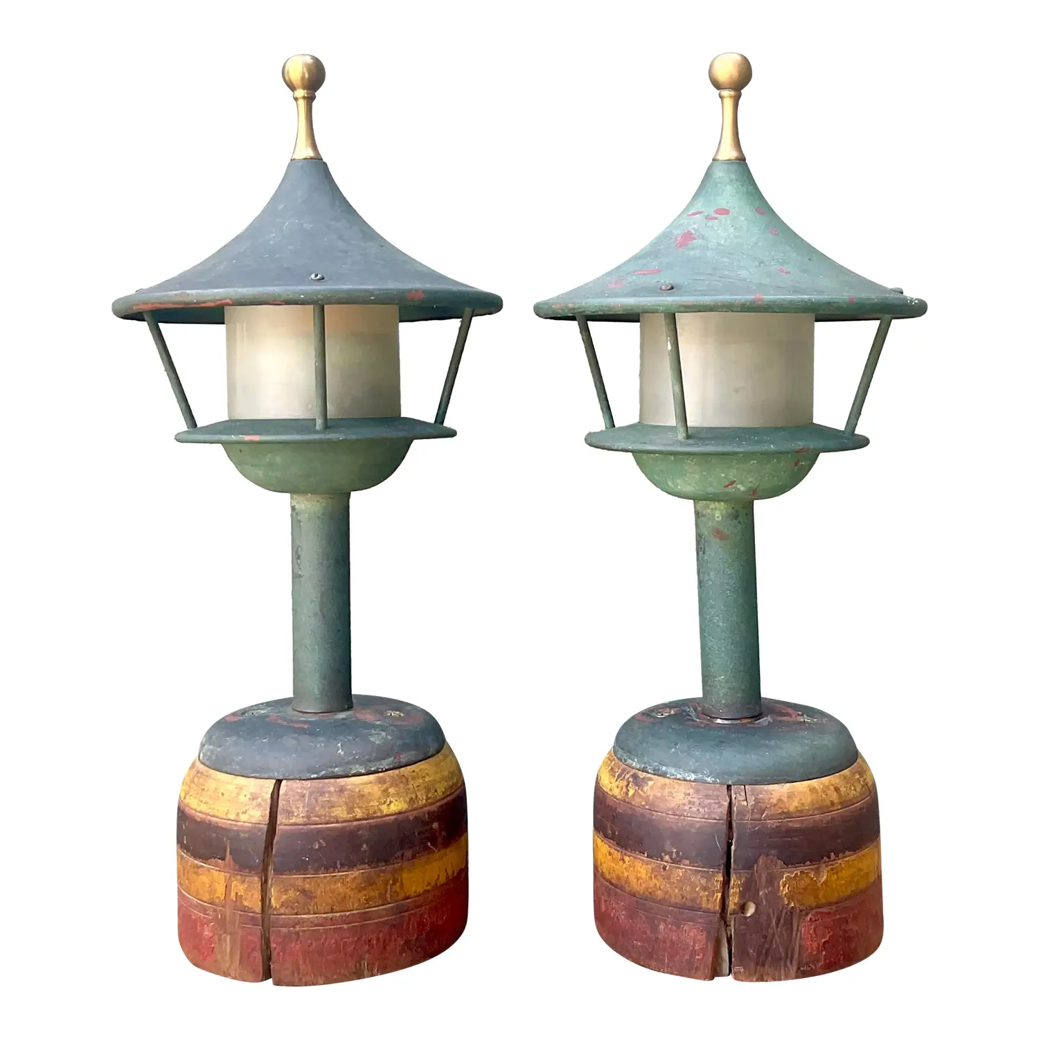 Vintage Mid-Century Modern Patinated Lighthouse Lamps - A Pair