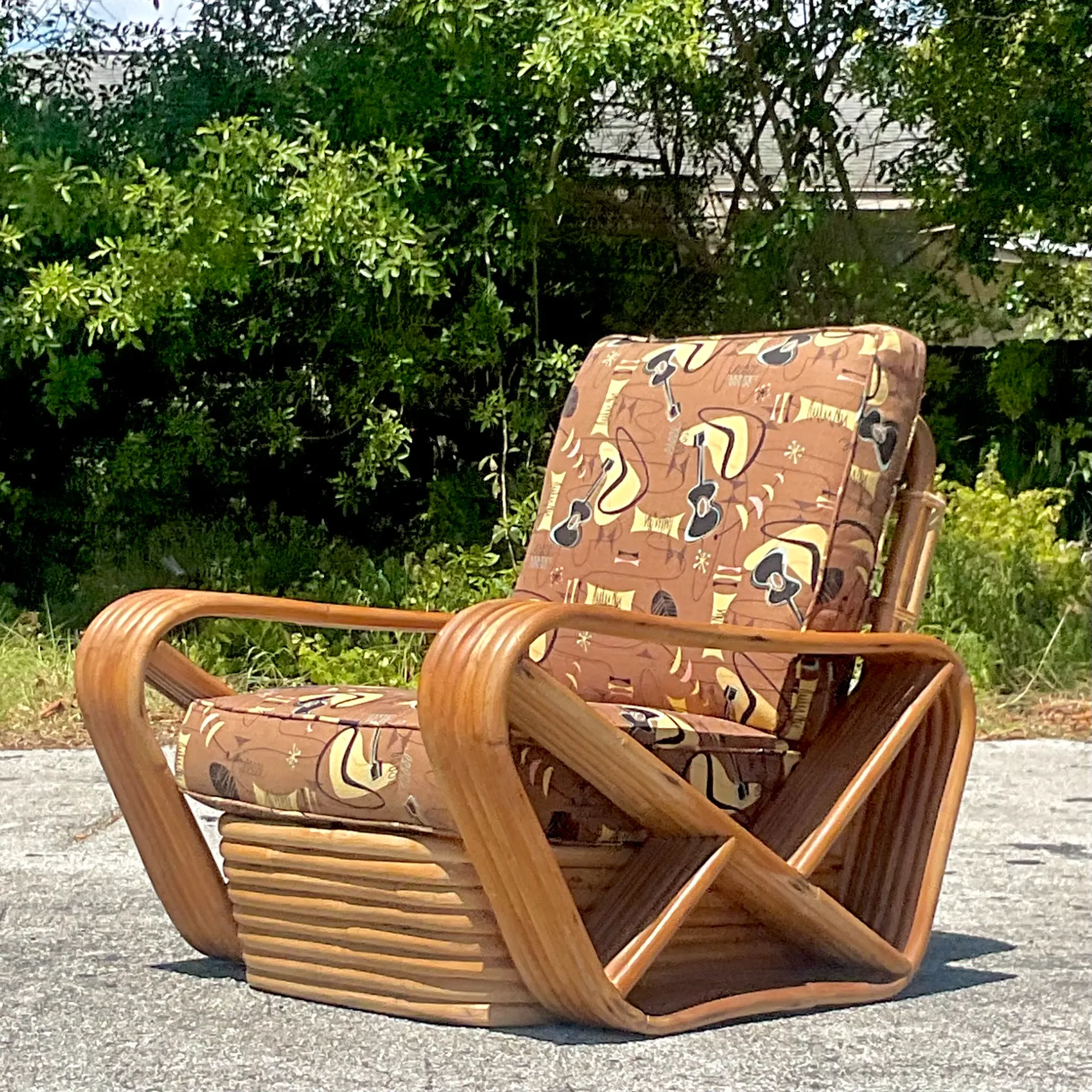 Vintage Mid-Century Modern Six Strand Bent Rattan Lounge Chair After Frankl - Top view