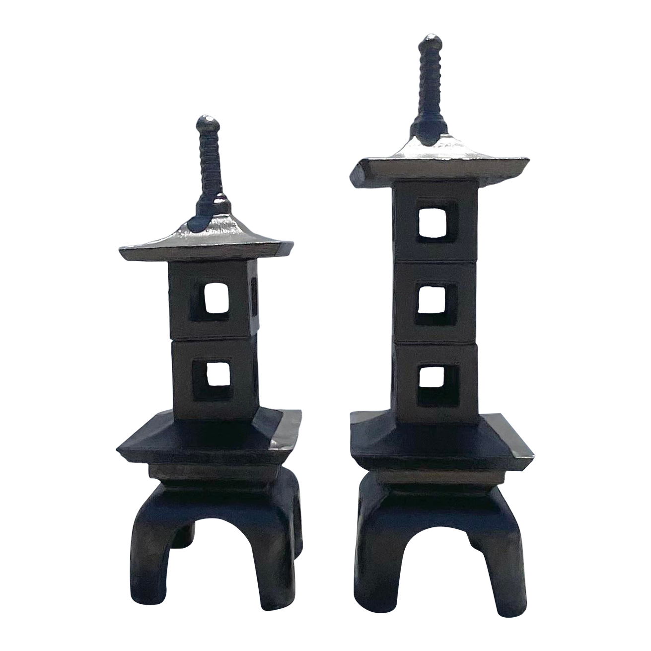 Vintage Mid-Century Modern Stacked Concrete Pagodas - Set of 2 - Detail view