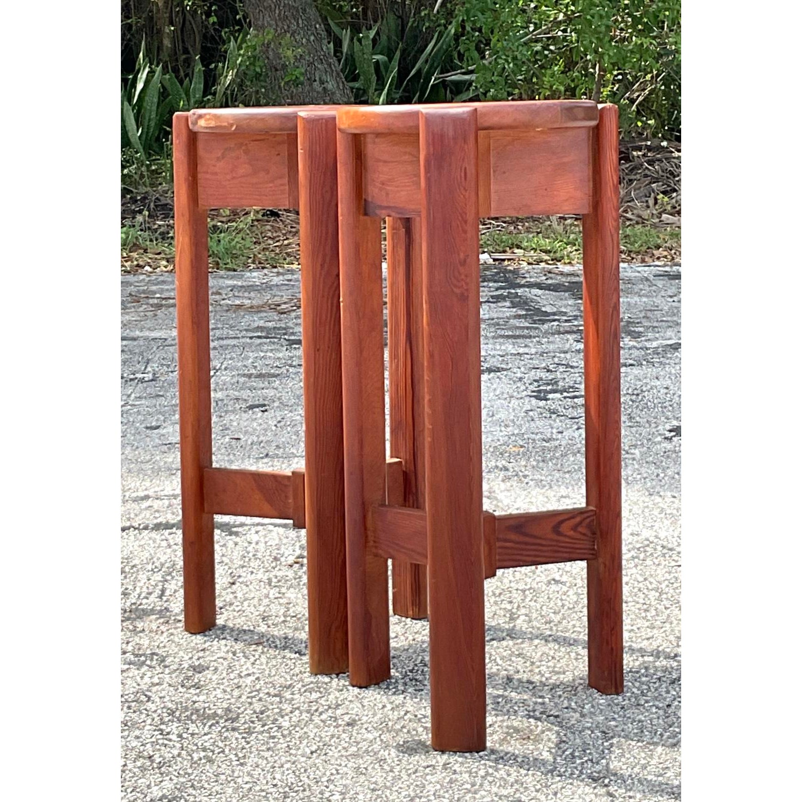 Vintage Mid-Century Modern Wood Barstools - Set of 2 - Side view