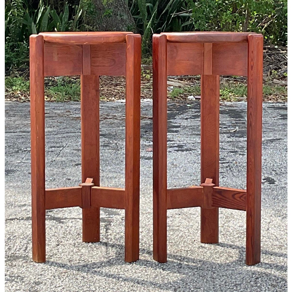 Vintage Mid-Century Modern Wood Barstools - Set of 2 - Top view