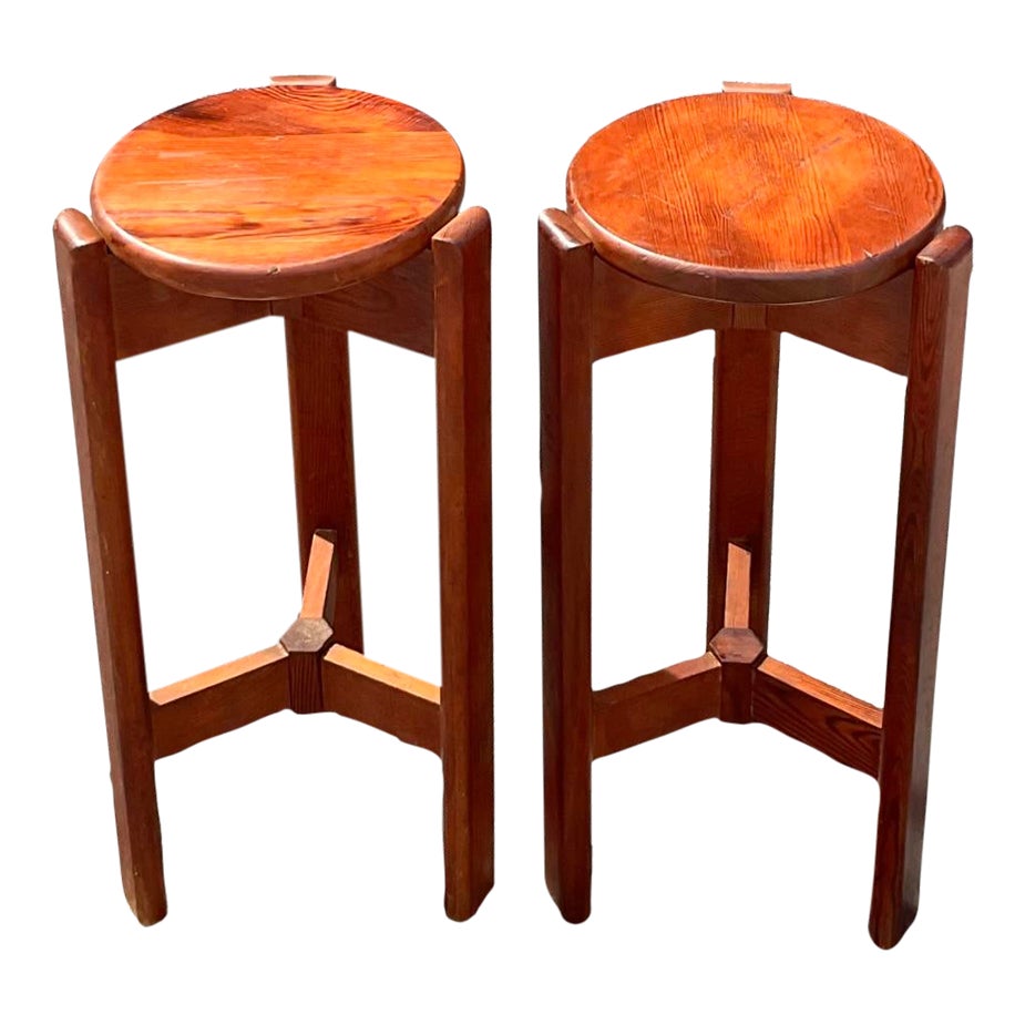 Vintage Mid-Century Modern Wood Barstools - Set of 2 - Detail view