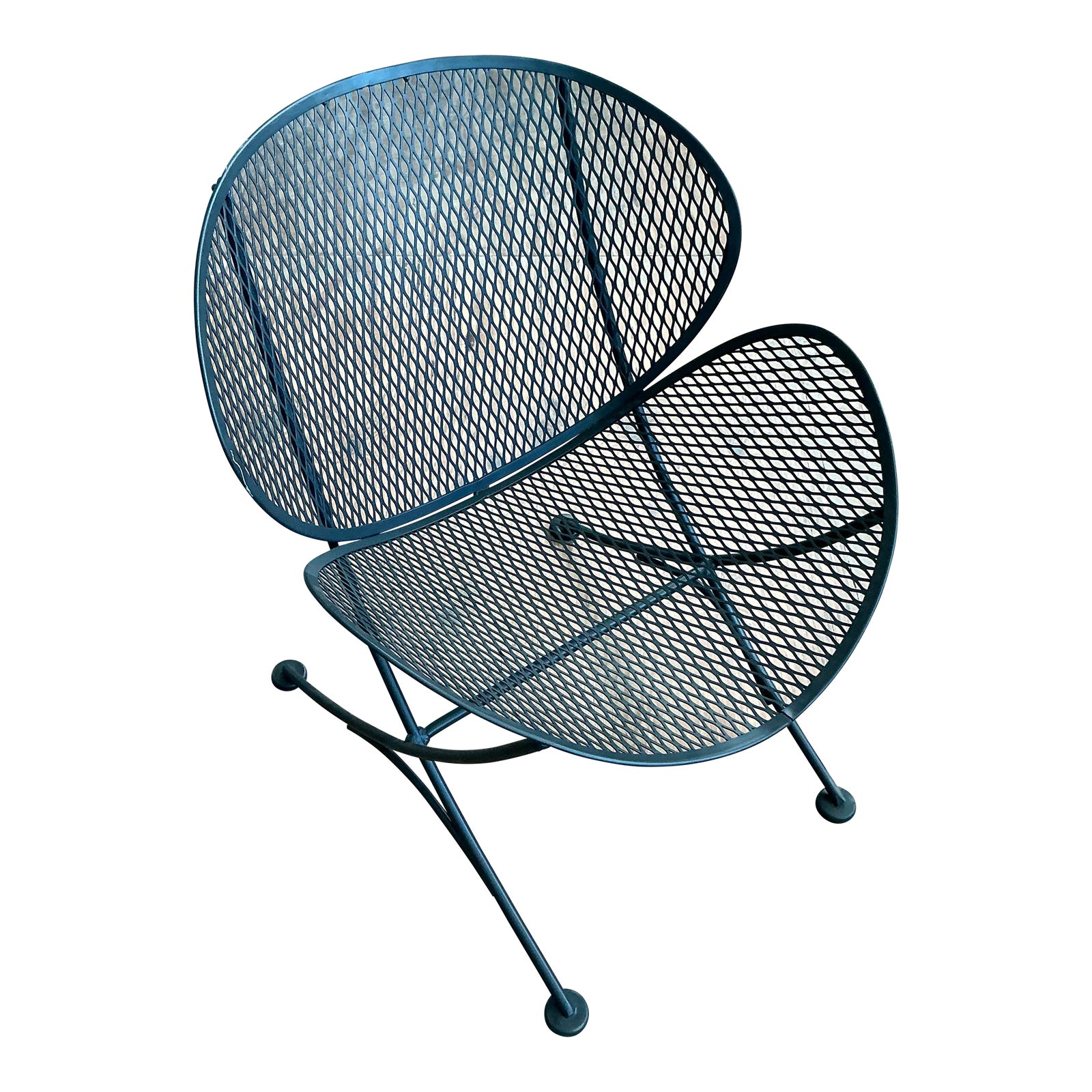 Vintage Mid-Century Modern Wrought Iron Orange Slice Lounge Chair After Salterini - Detail view