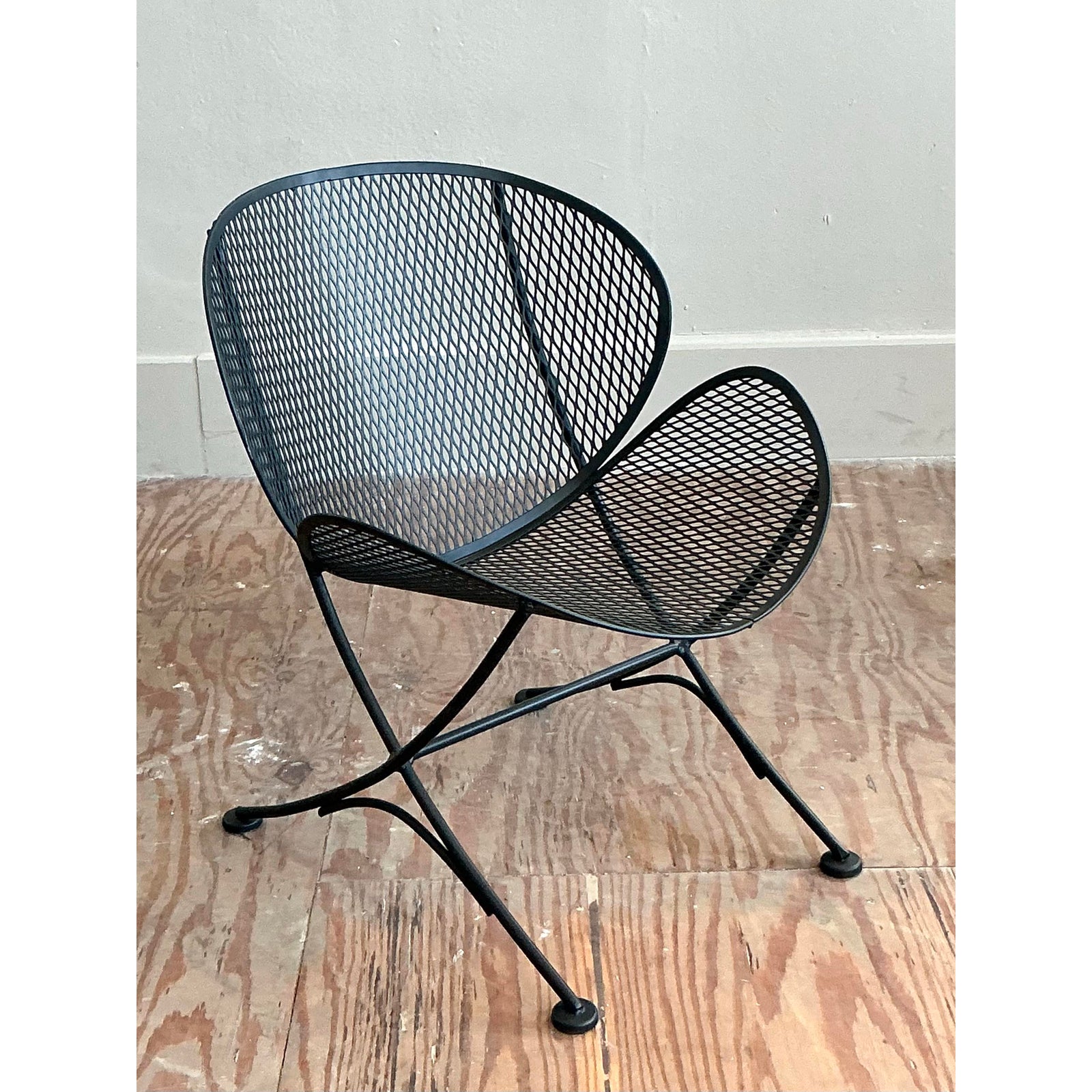 Vintage Mid-Century Modern Wrought Iron Orange Slice Lounge Chair After Salterini - Top view