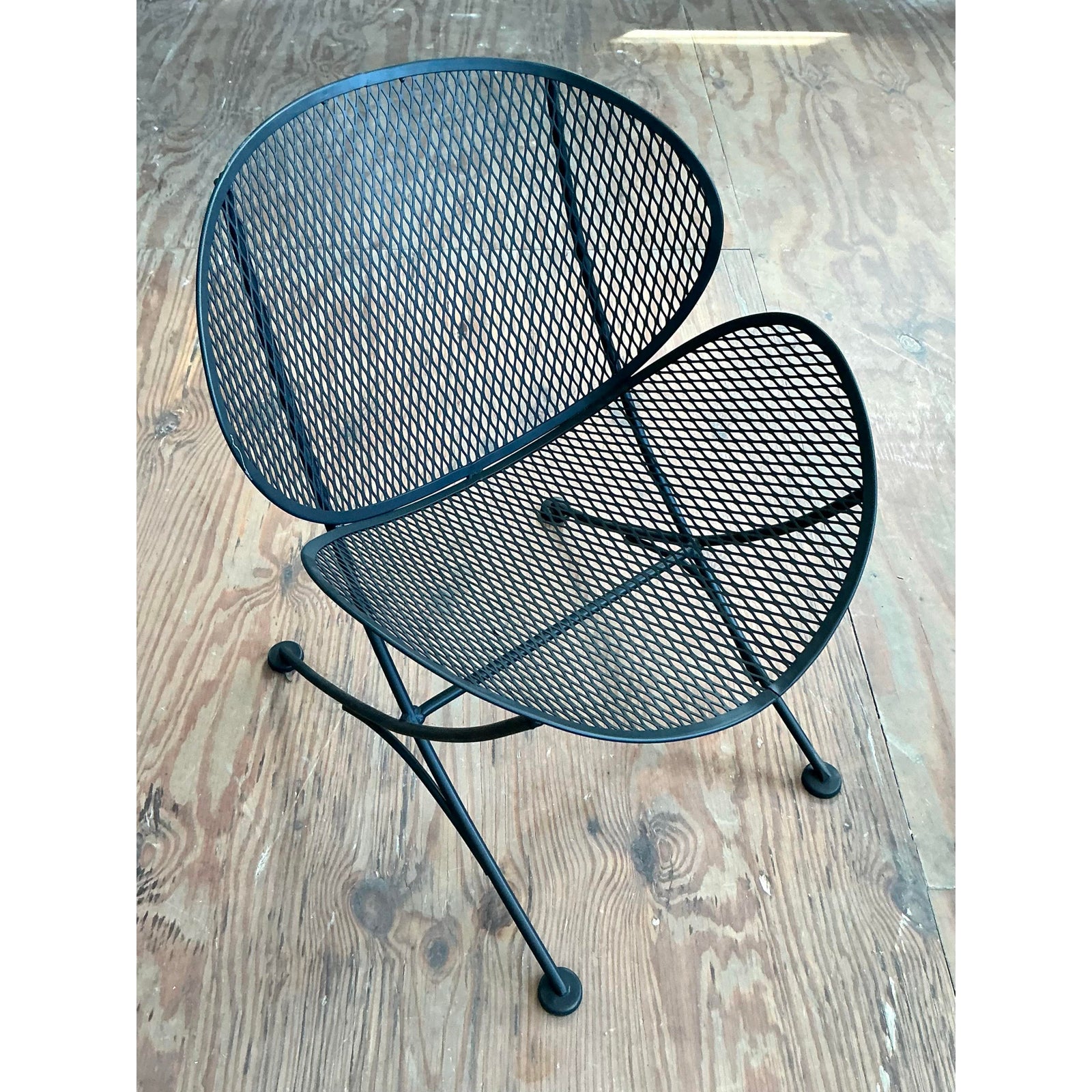 Vintage Mid-Century Modern Wrought Iron Orange Slice Lounge Chair After Salterini - Side view