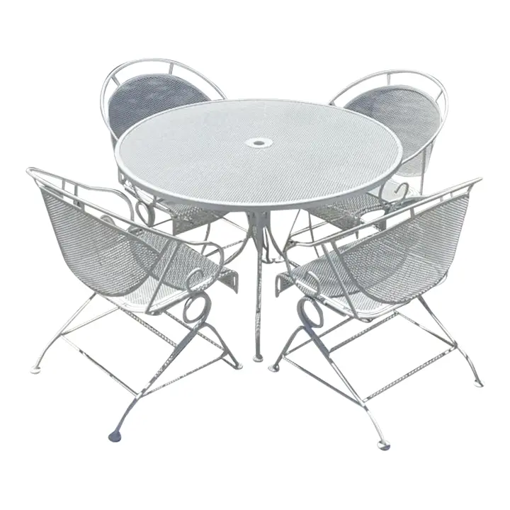 Vintage Mid-Century Modern Wrought Iron Outdoor Dining Set of 5