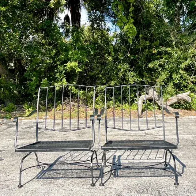 Vintage Mid-Century Wrought Iron Springer Lounge Chairs - a Pair - Detail view