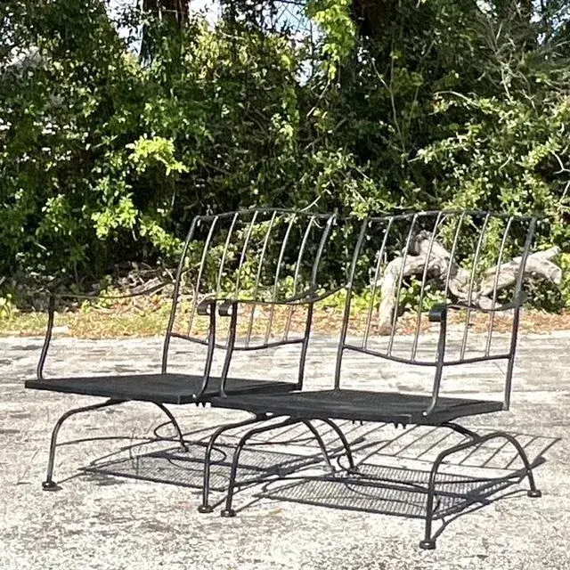 Vintage Mid-Century Wrought Iron Springer Lounge Chairs - a Pair - Side view