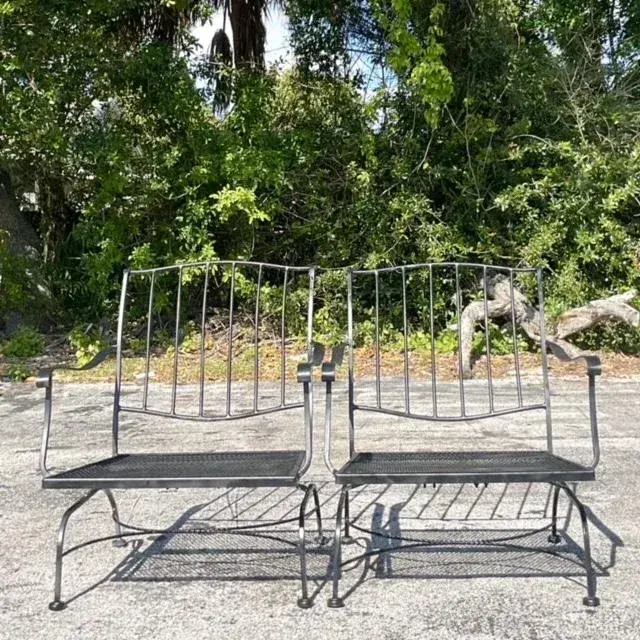 Vintage Mid-Century Wrought Iron Springer Lounge Chairs - a Pair - Back view