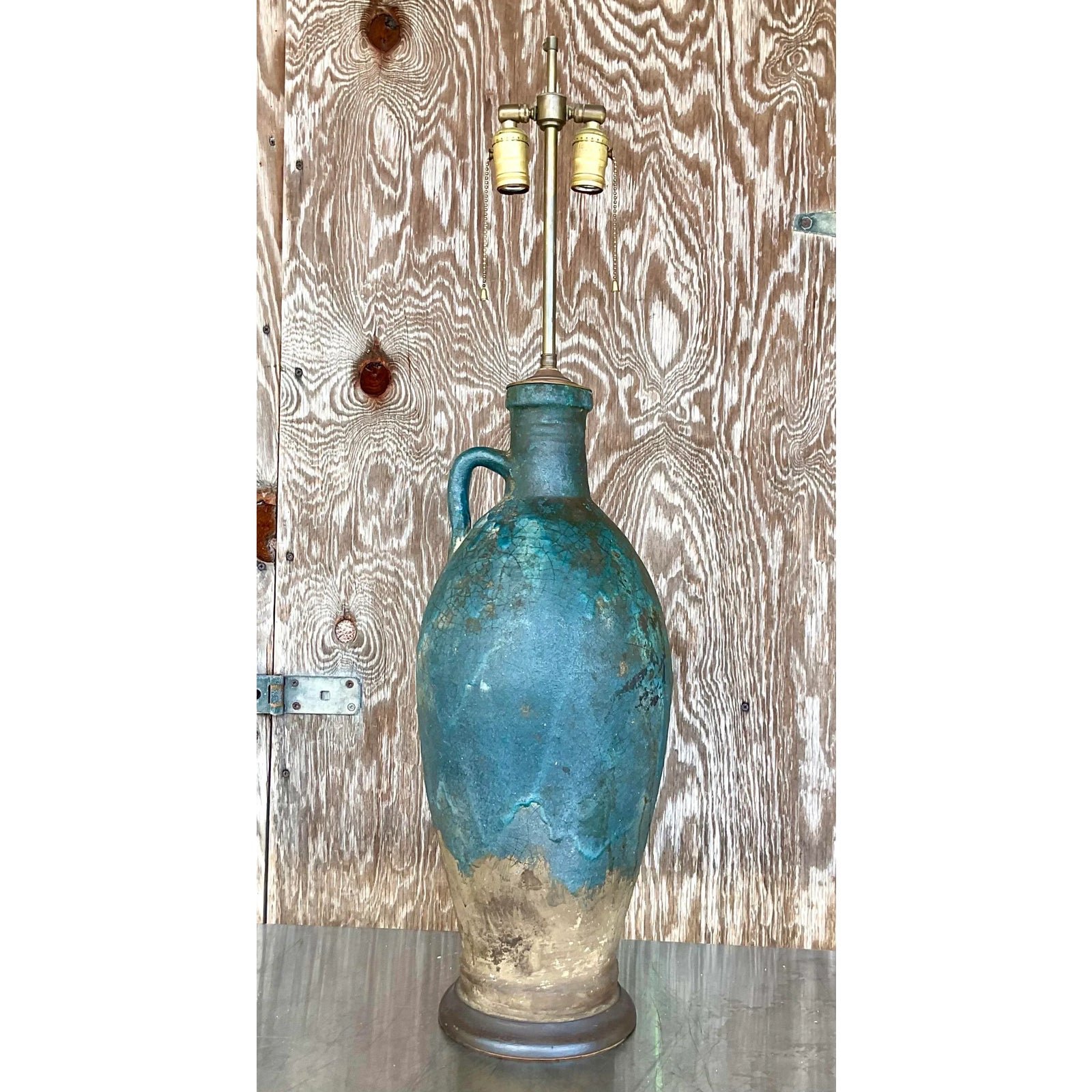 Vintage Midcentury Lava Glaze Table Lamp - Top view