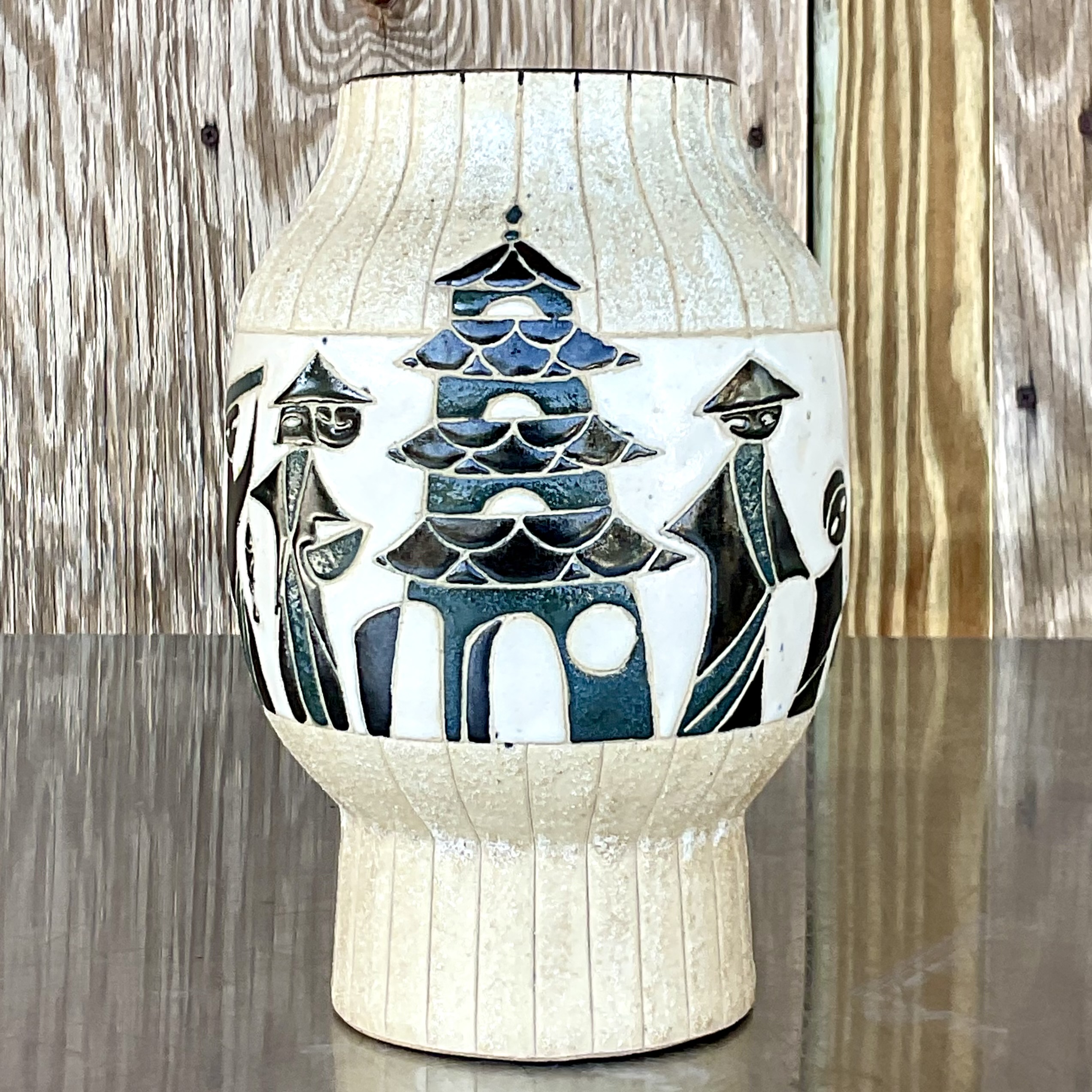 Vintage Midcentury Pagoda Ceramic Vase - Side view
