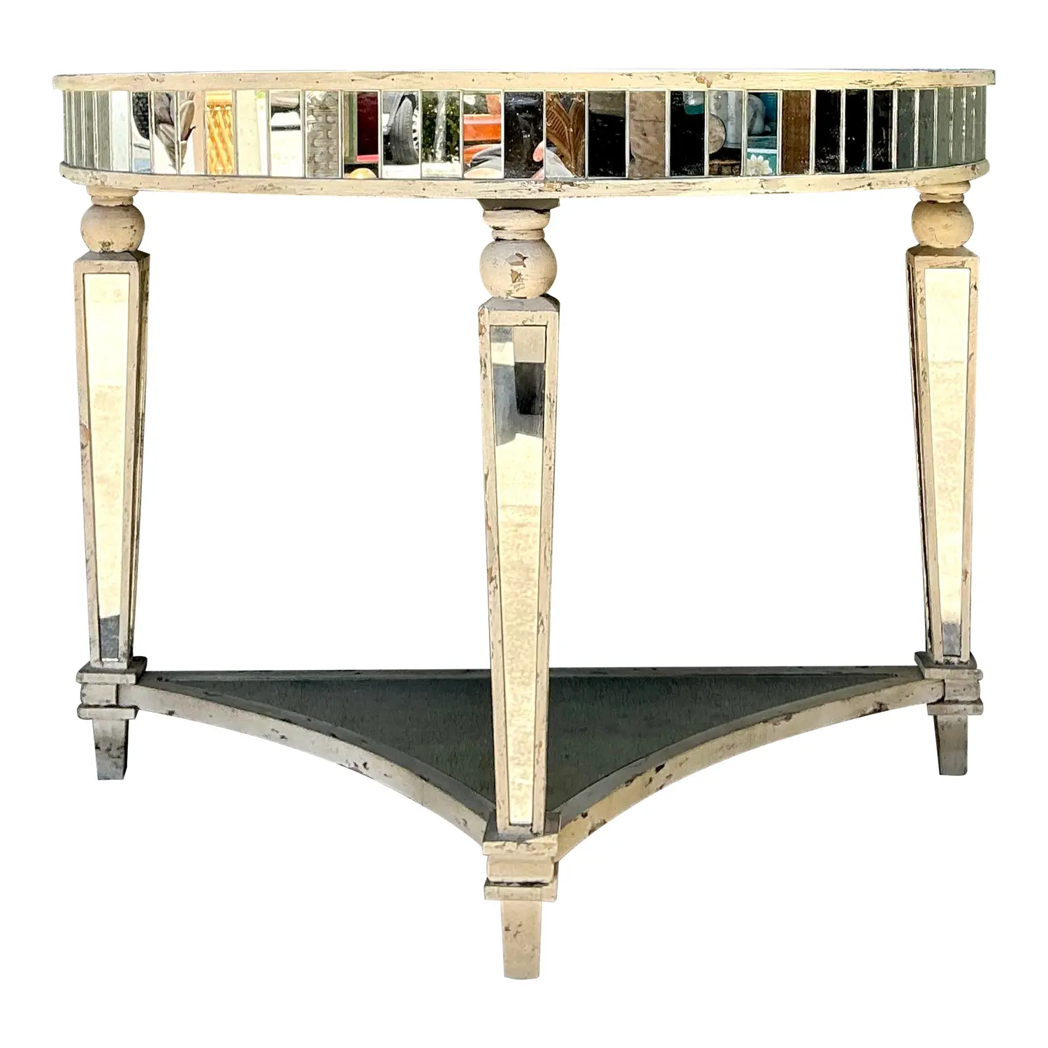 Vintage Mirror Trimmed Demilune Console