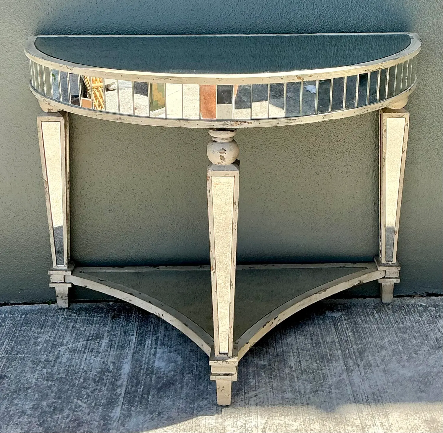 Vintage Mirror Trimmed Demilune Console - Detail view