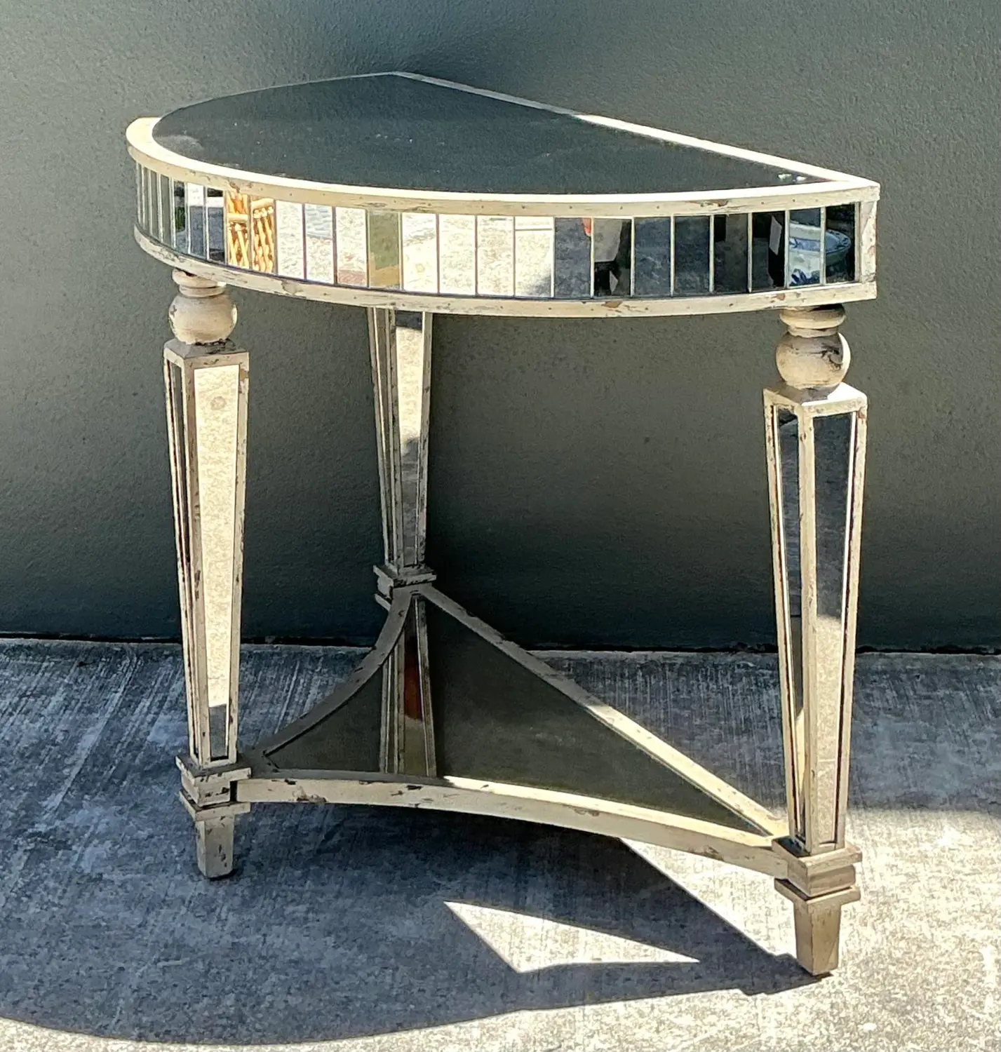 Vintage Mirror Trimmed Demilune Console - Top view