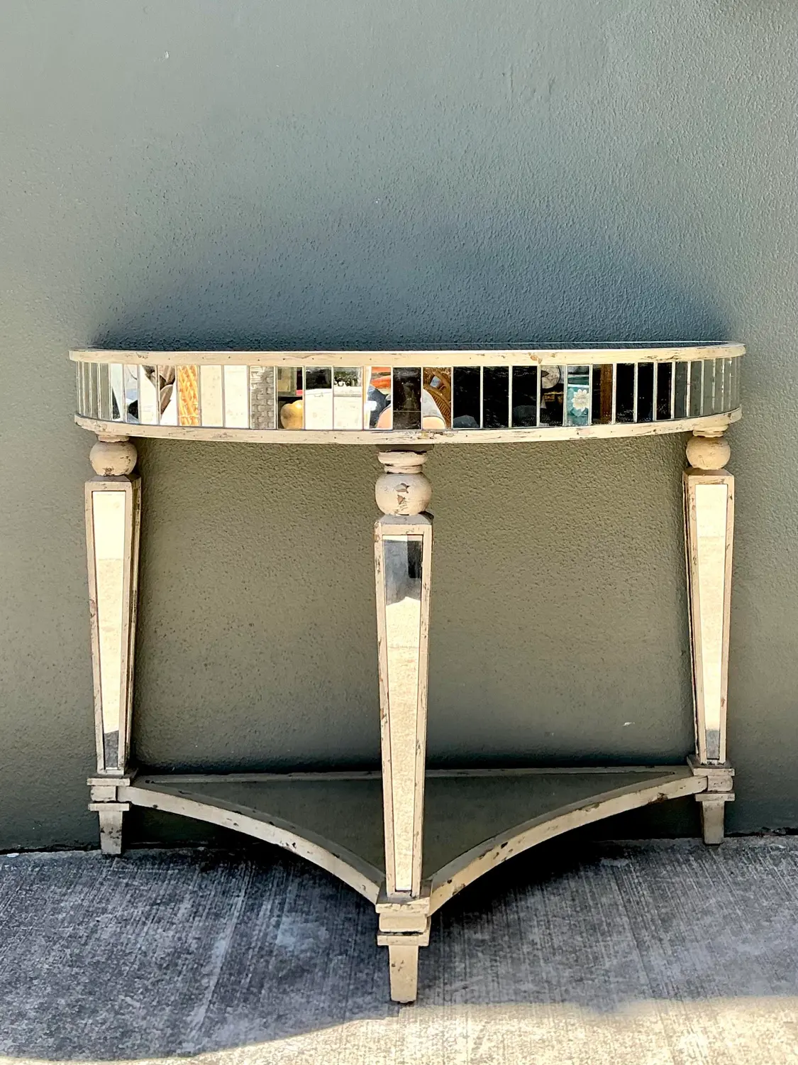 Vintage Mirror Trimmed Demilune Console - Back view