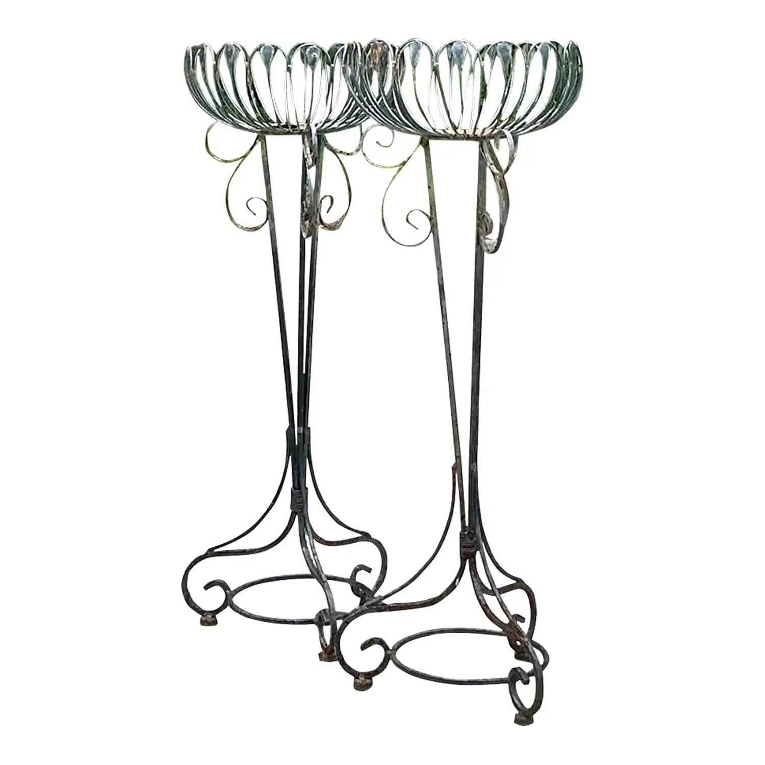 Vintage Mis-Century Modern Wrought Iron Plant Stands - a Pair