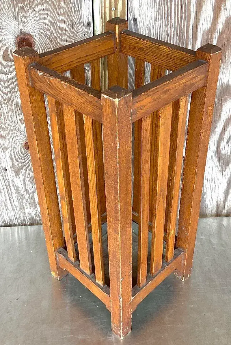 Vintage Mission Oak Umbrella Stand - Side view