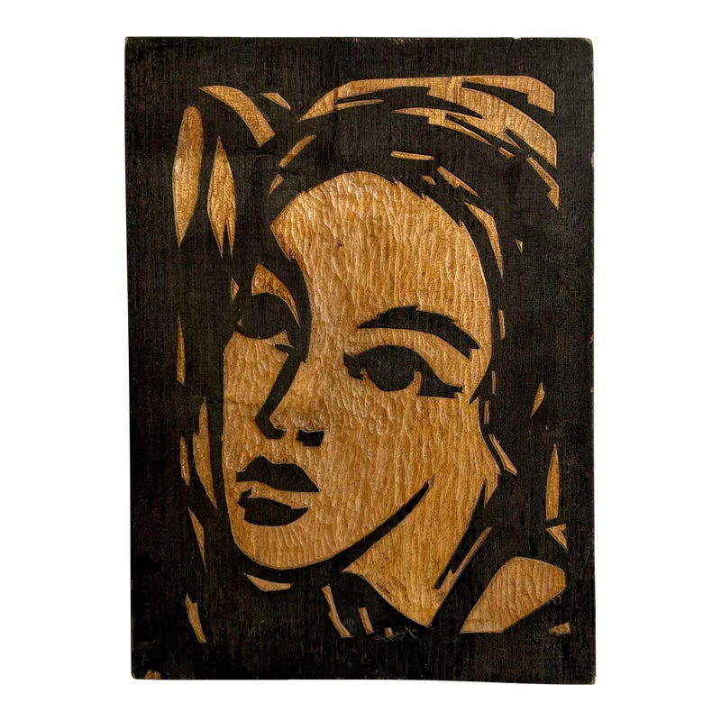 Vintage Modern Wood Carved Portrait