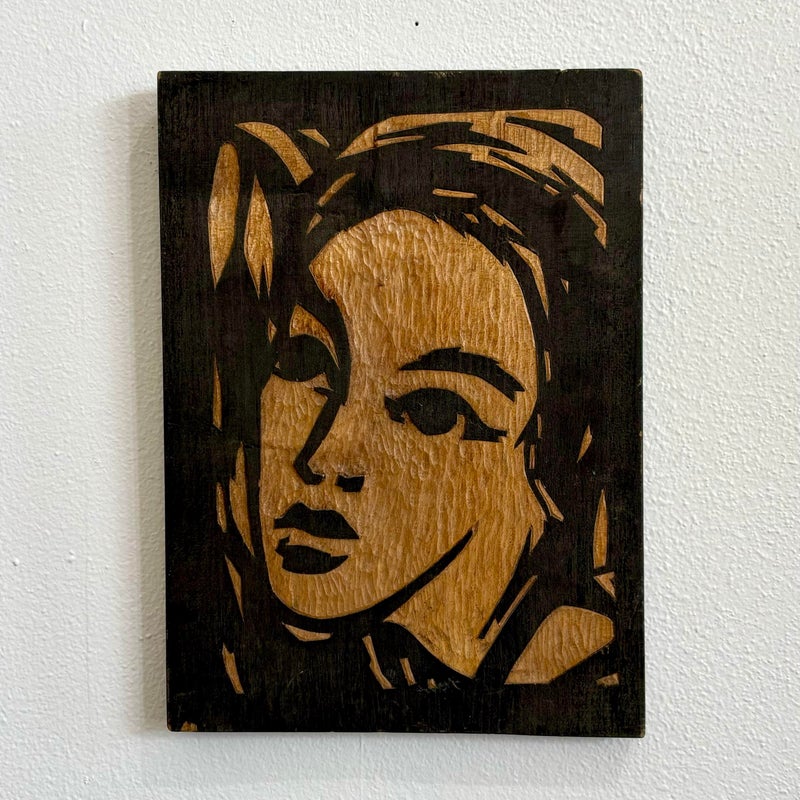 Vintage Modern Wood Carved Portrait - Detail view