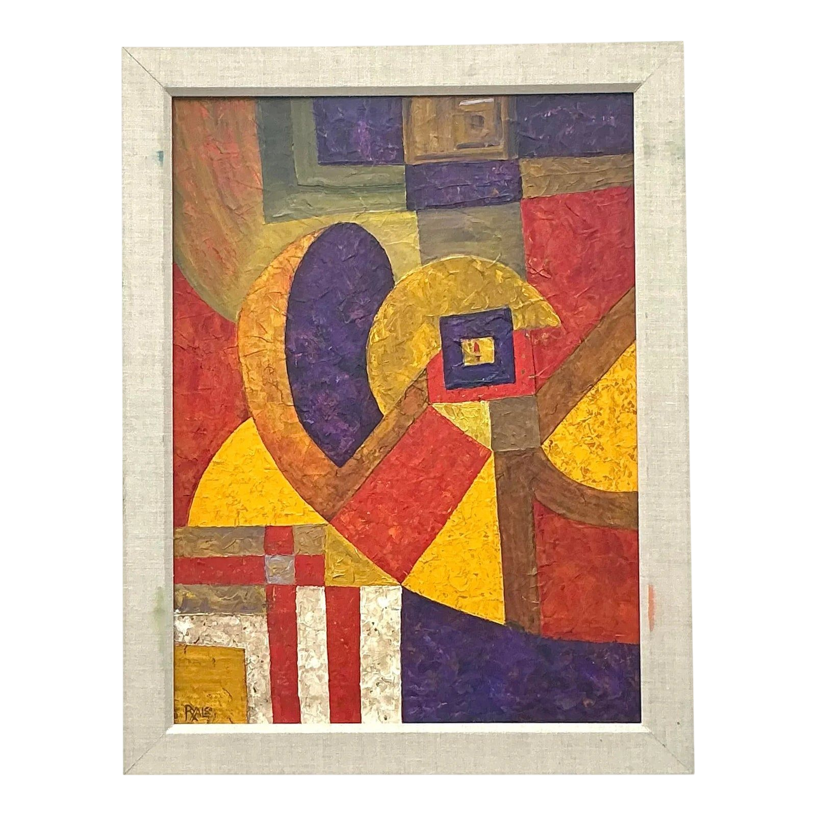 Vintage Modernist Geometric Abstract Painting on Canvas