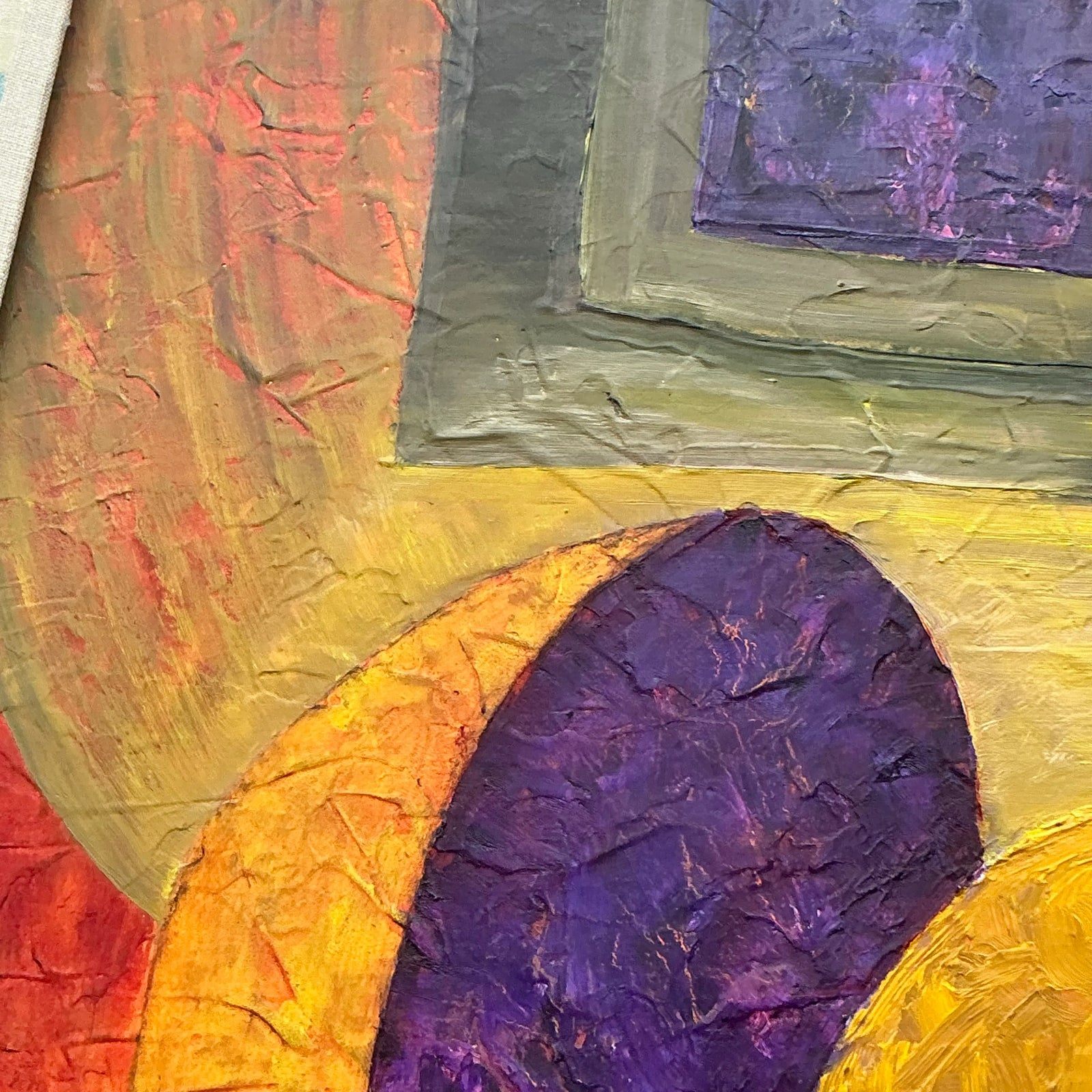 Vintage Modernist Geometric Abstract Painting on Canvas - Back view