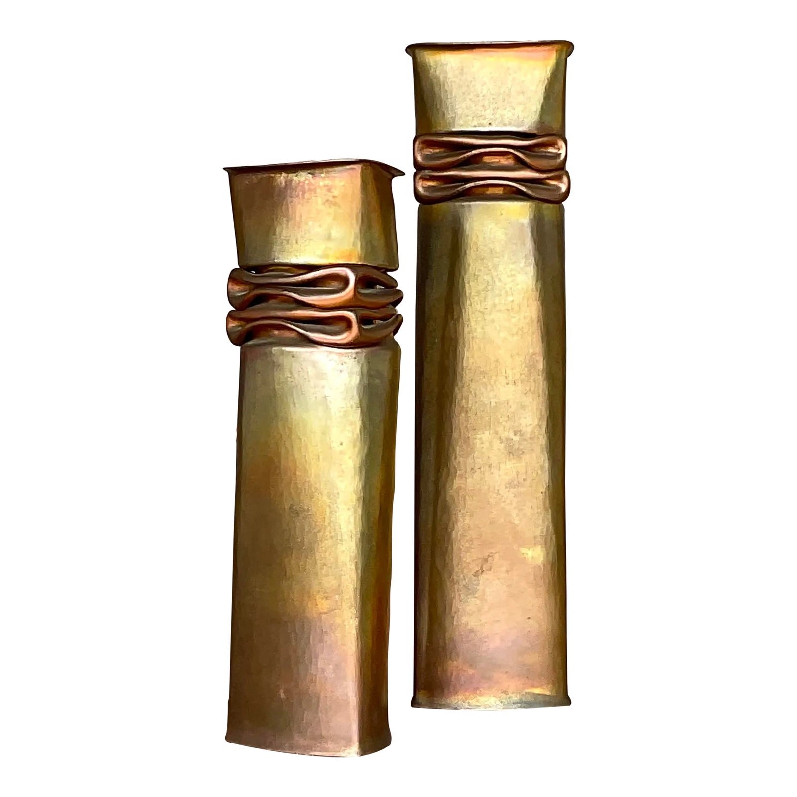 Vintage Modernist Thomas Roy Markusen Nickeled Copper Vases - Set of 2