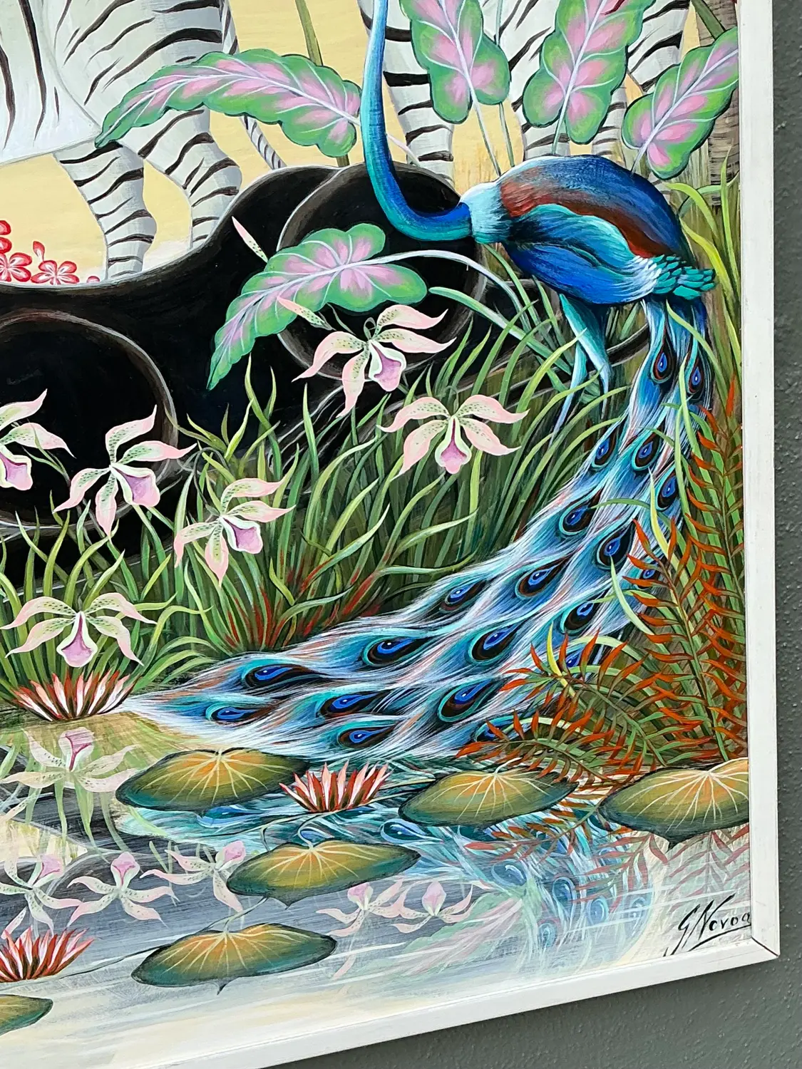 Vintage Monumental 1999 Original Jungle Painting on Canvas - Detail view
