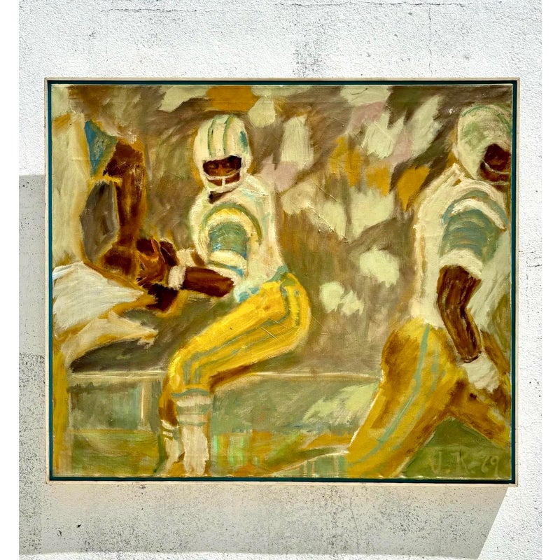 Vintage Monumental Abstract Expressionist Football Painting - Side view
