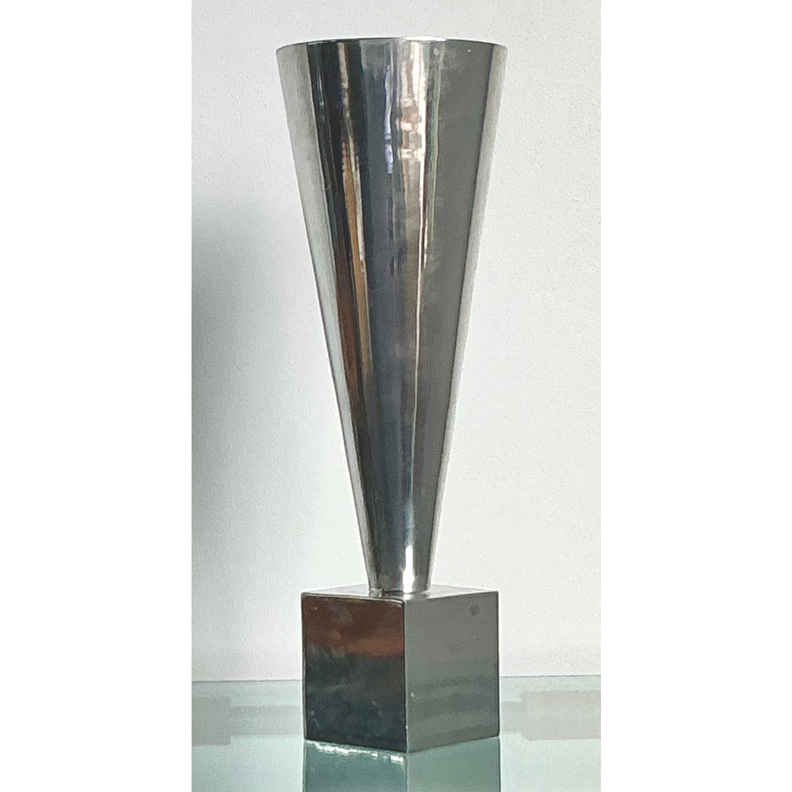 Vintage Monumental Az Cast Aluminum Cone Vase - Back view