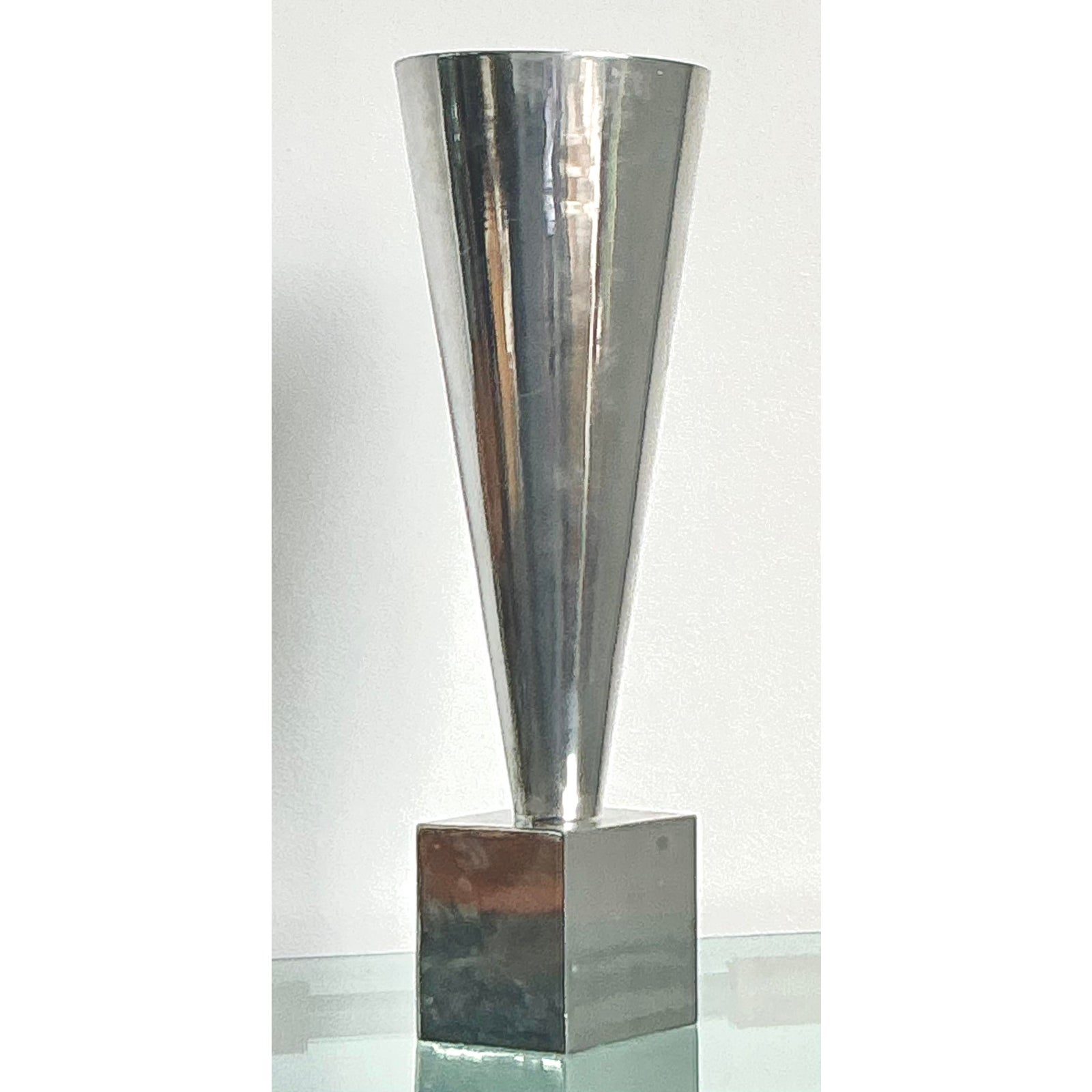 Vintage Monumental Az Cast Aluminum Cone Vase - Top view
