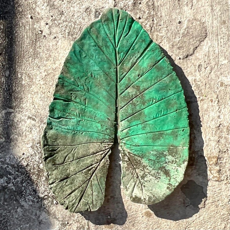 Vintage Monumental Boho Cast Concrete Elephant Ear Leaf - Detail view