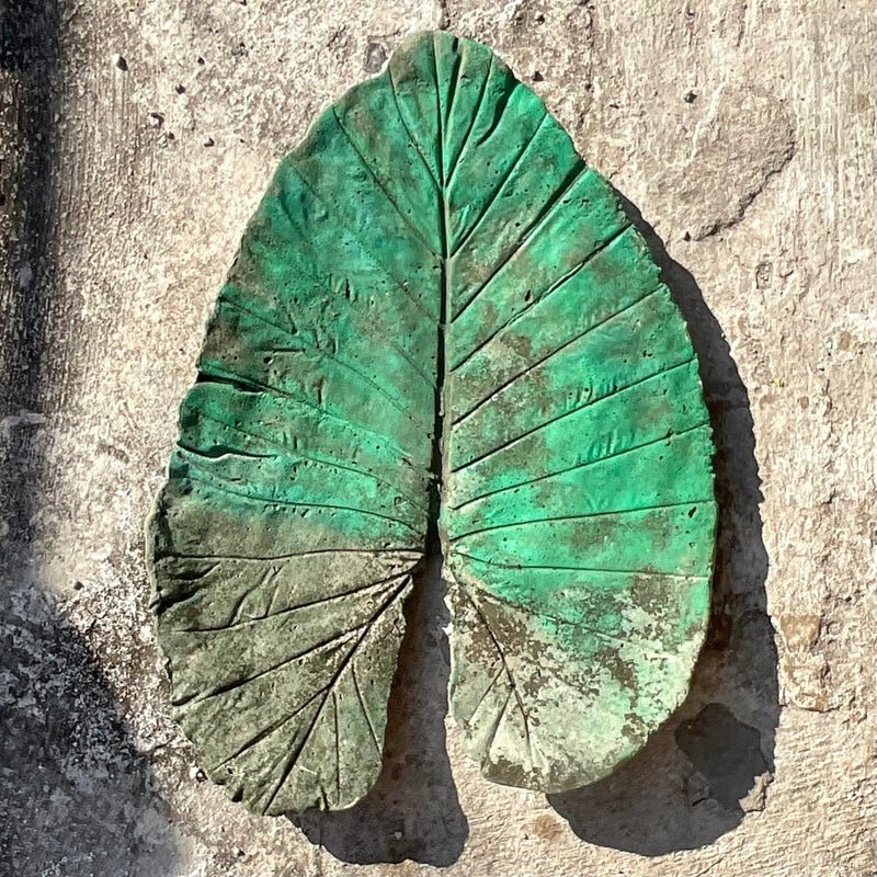 Vintage Monumental Boho Cast Concrete Elephant Ear Leaf - Top view