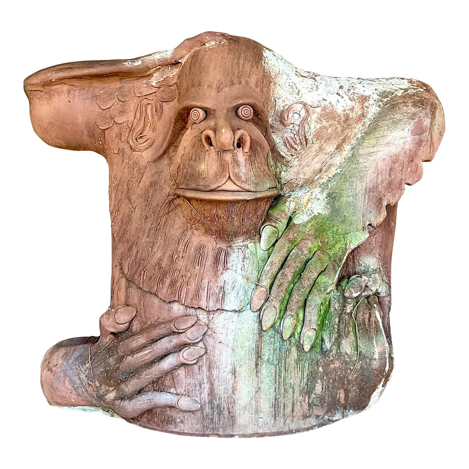 Vintage Monumental Boho Hand Made Terra Cotta Gorilla Sculpture