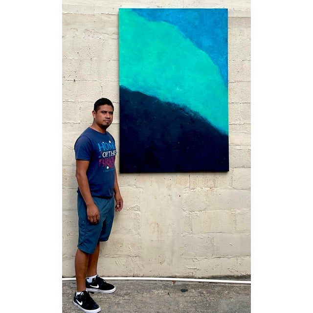 Vintage Monumental Boho Original Abstract Oil on Canvas - Side view