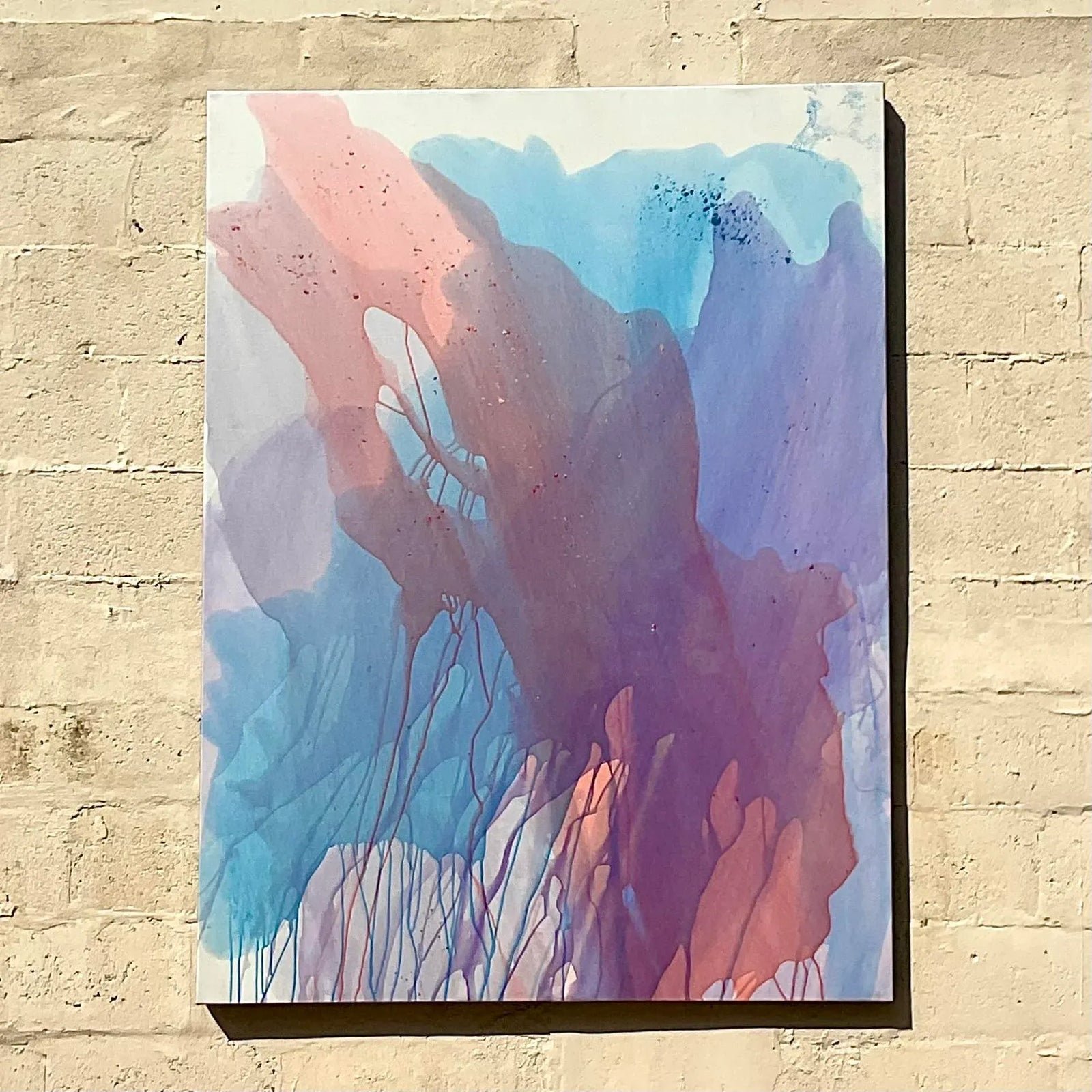 Vintage Monumental Boho Signed Original Abstract Oil Painting - Top view