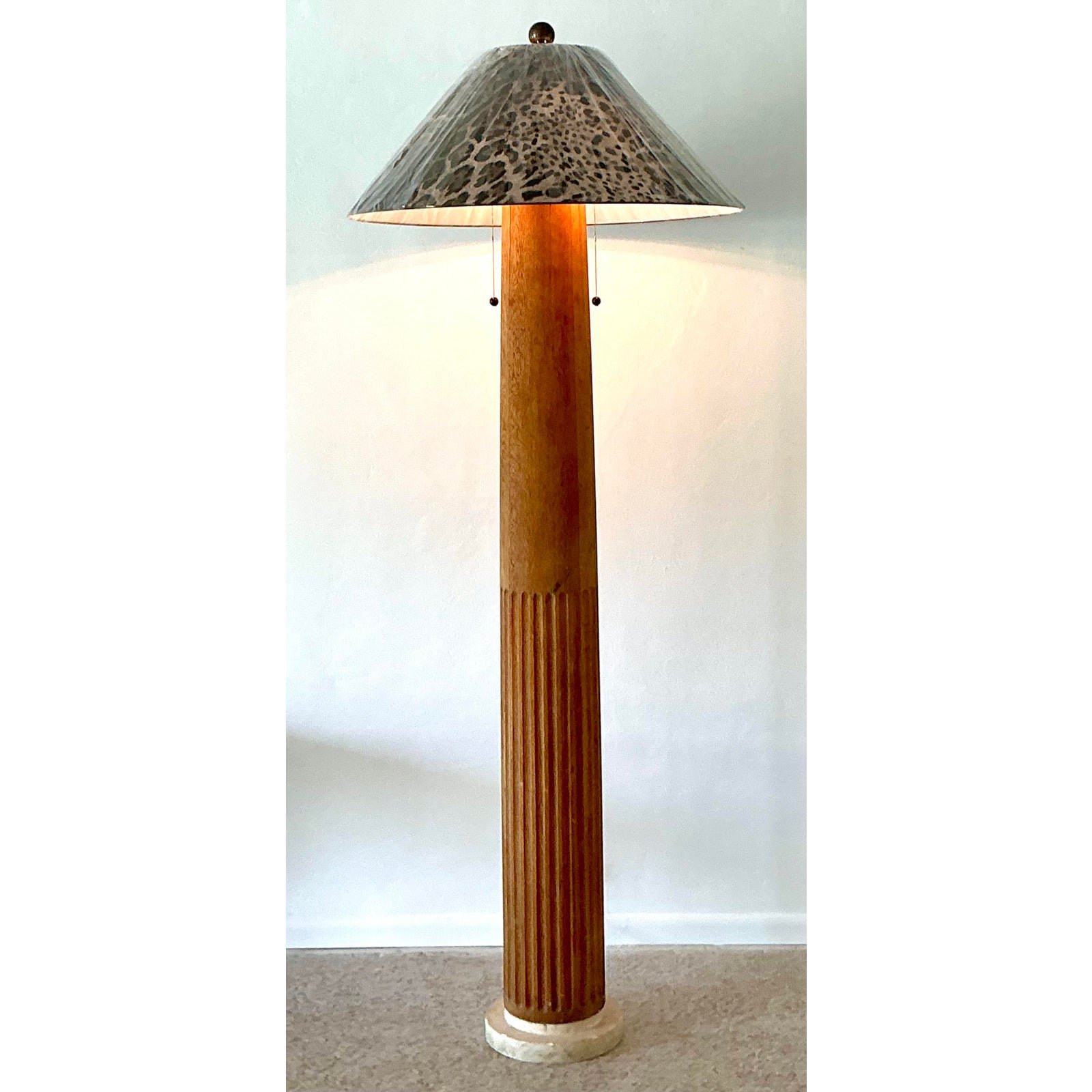 Vintage Monumental Carved Column Lamp With Dolce and Gabbana Paper Shade - Detail view