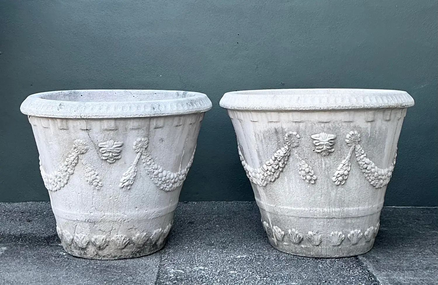Vintage Monumental Cast Concrete Planters - Detail view